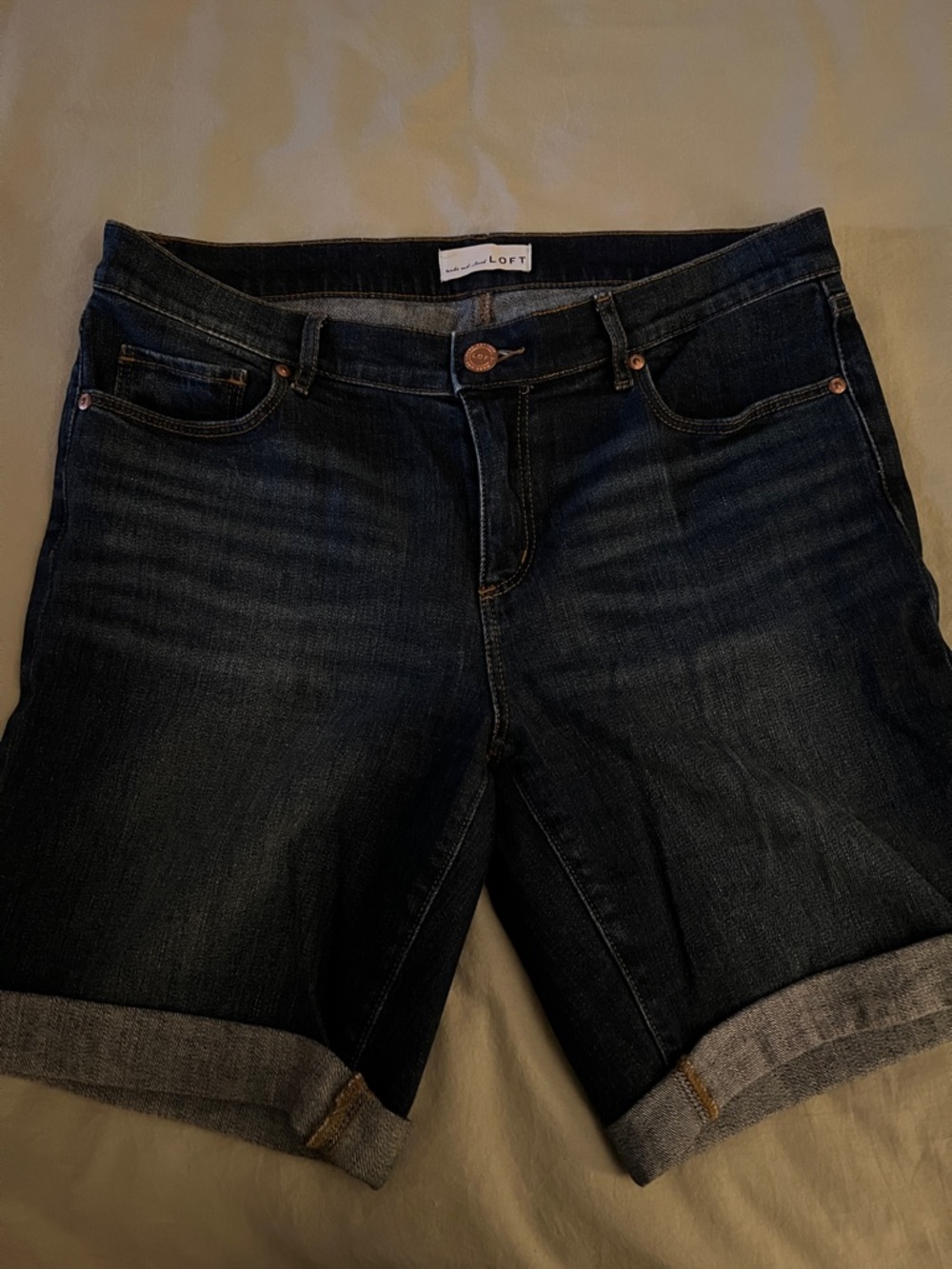 LOFT Dark Indigo Rolled-Hem Denim Shorts